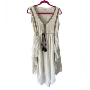 Talisman white Asymmetrical Dress with Black Accents